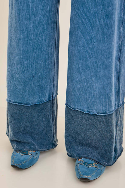 Mineral Washed Contrast Block Terry Pants HP7541