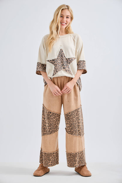 Mineral Washed Leopard Star Halfsleeve top HT6628
