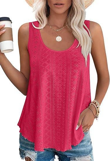 White / L Eyelet basic loose overfit cozy summer tank top: