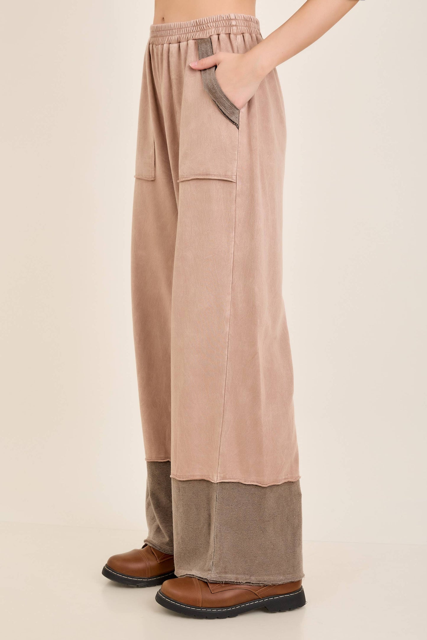 Mineral Washed Contrast Block Terry Pants HP7541