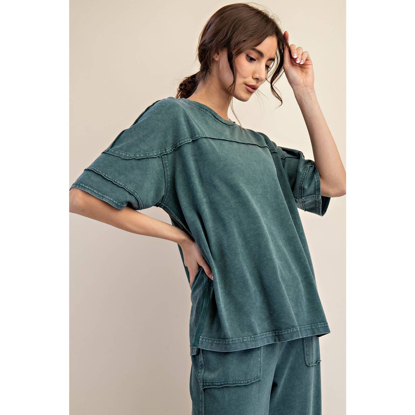 Rae Mode Mineral Washed Short Sleeve Top T Shirt T9984