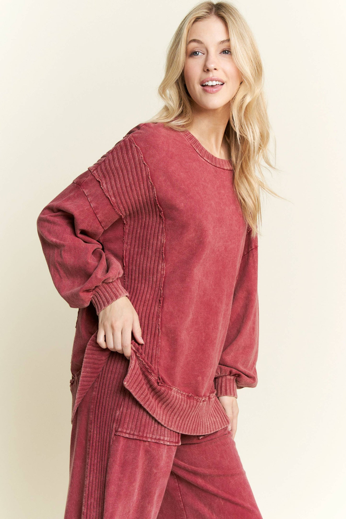 Mineral Wash Knit Sweater detail Terry sweatshirt HT6072