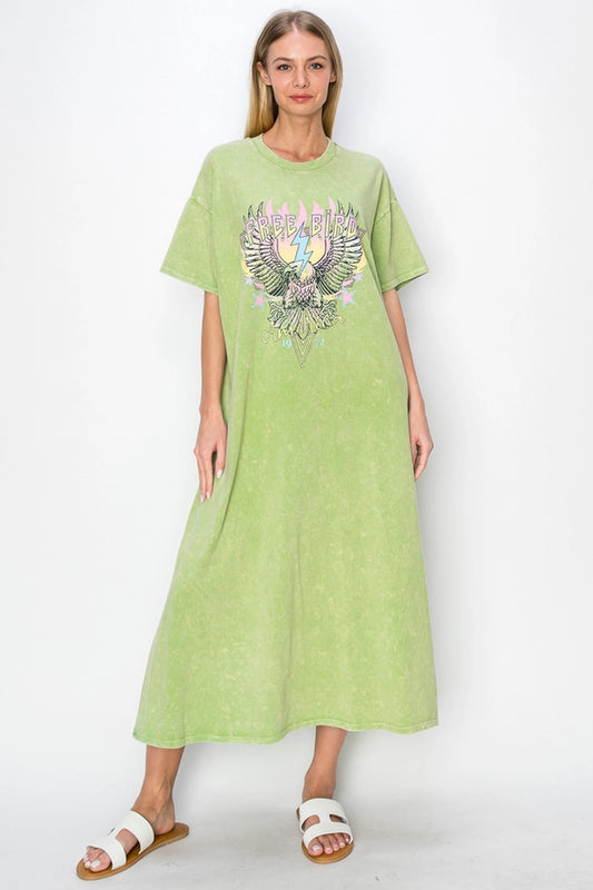 Mineral Wash Graphic Casual Dress – FREE BIRD