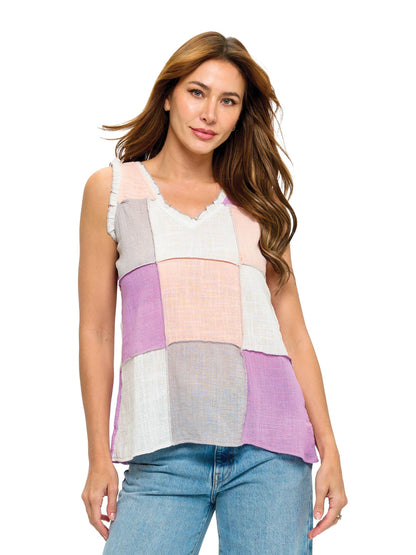 Boho Patchwork Colorblock Ruffle Details Top