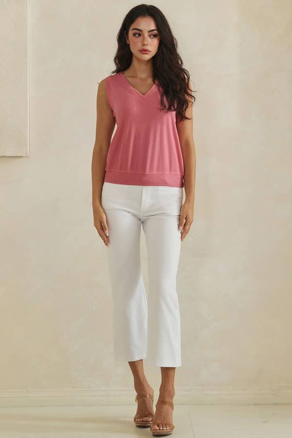 LuxeAir Ribbed Relaxed V-Neck Tank Top - XL
