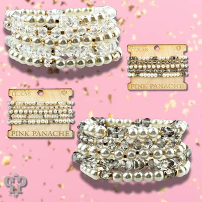 Pearl and faceted bead bracelet stack