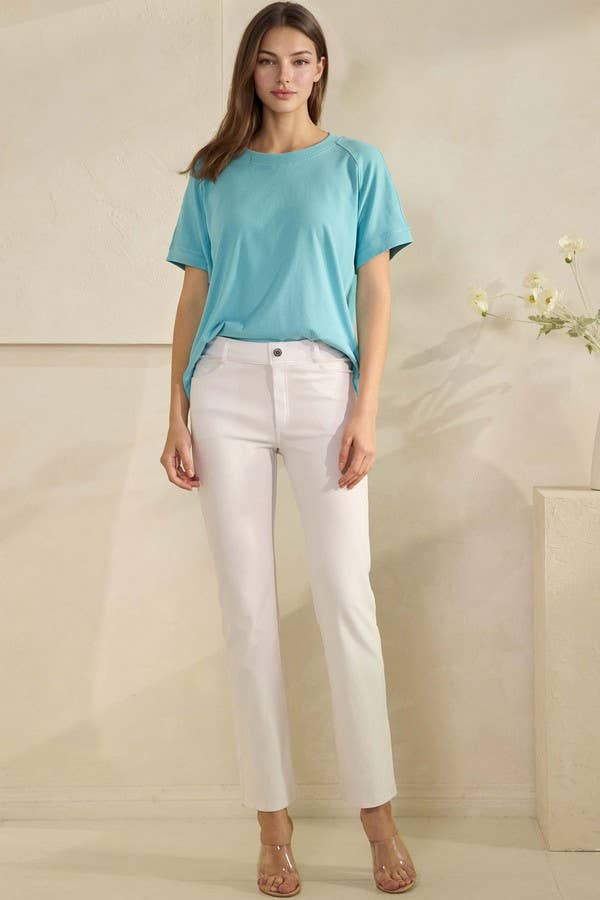 Yelete Ribbed Relaxed Fit Crew Neck Top Shirt
