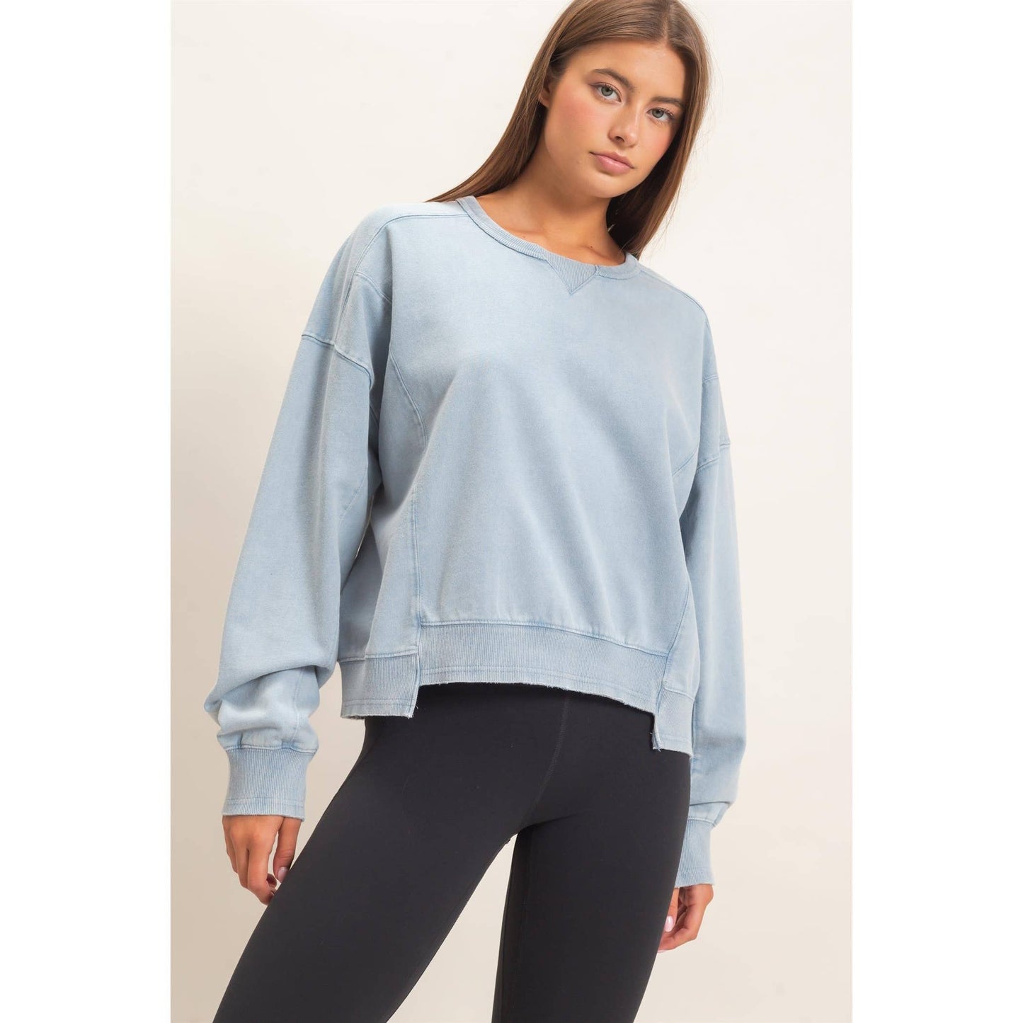 Acid Wash Seam Detail Crew Neck Sweatshirt DZ26A655