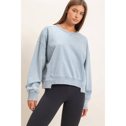 Acid Wash Seam Detail Crew Neck Sweatshirt DZ26A655