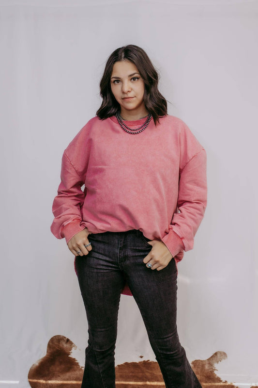MK159 Acid Washed Sweatshirt - Pink
