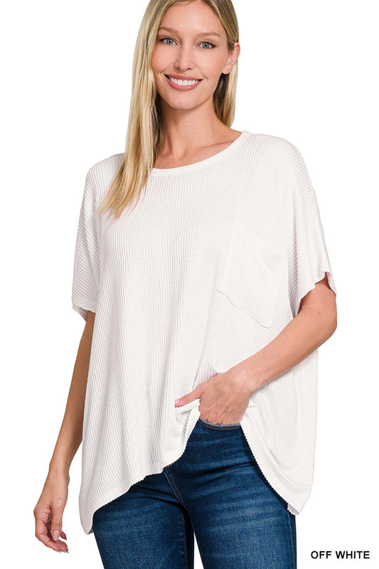 Corded Rib Oversized Short-Sleeve Top