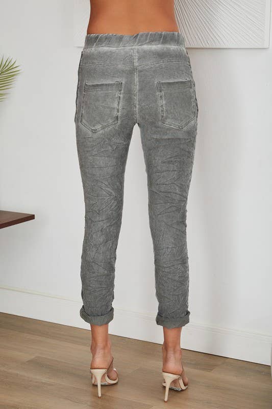 Stonewashed Ribbon Side Stripe Drawstring Crinkle Joggers
