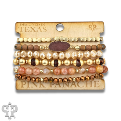 Six strand variety bead and druzy charm bracelet