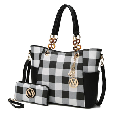 MKF Mariely Checker Tote Bag & Wallet Set Women Handbag