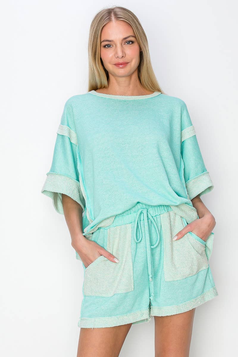 Oversize Reverse Contrast Banded Top HT4028