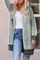 Gray Plaid Knitted Long Open Front Cardigan: Gray / XL / 65%Acrylic+35%Polyester