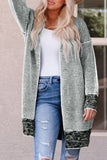 Gray Plaid Knitted Long Open Front Cardigan: Gray / 2XL / 65%Acrylic+35%Polyester
