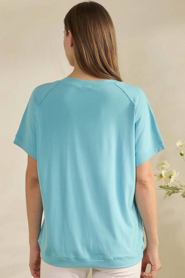 Yelete Ribbed Relaxed Fit Crew Neck Top Shirt