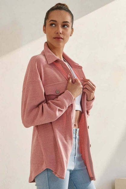 Women's Corduroy Button Up Shacket Fall Style TP2583
