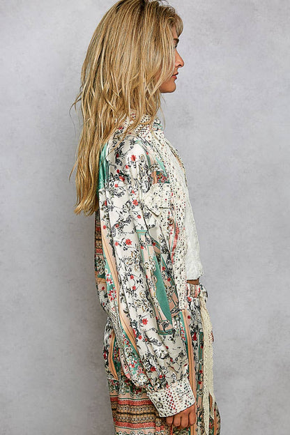 Crochet lace patch floral jacket top