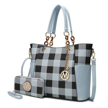 MKF Mariely Checker Tote Bag & Wallet Set Women Handbag