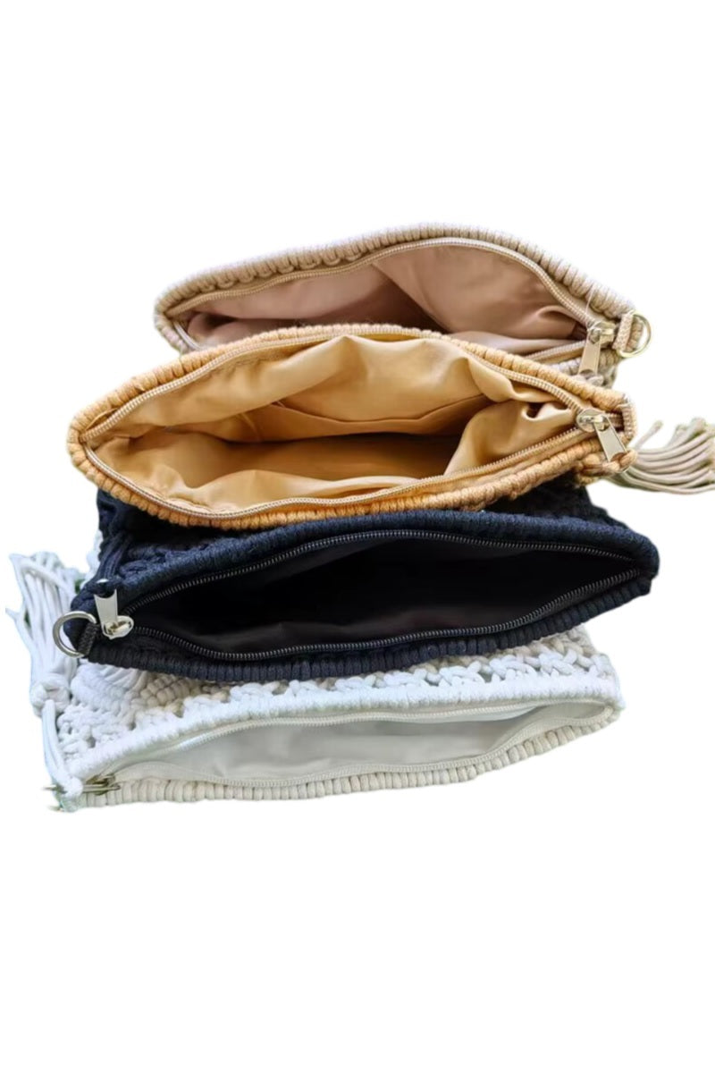 WOVEN BOHEMIAN TASSEL CROCHET CLUTCH 259c