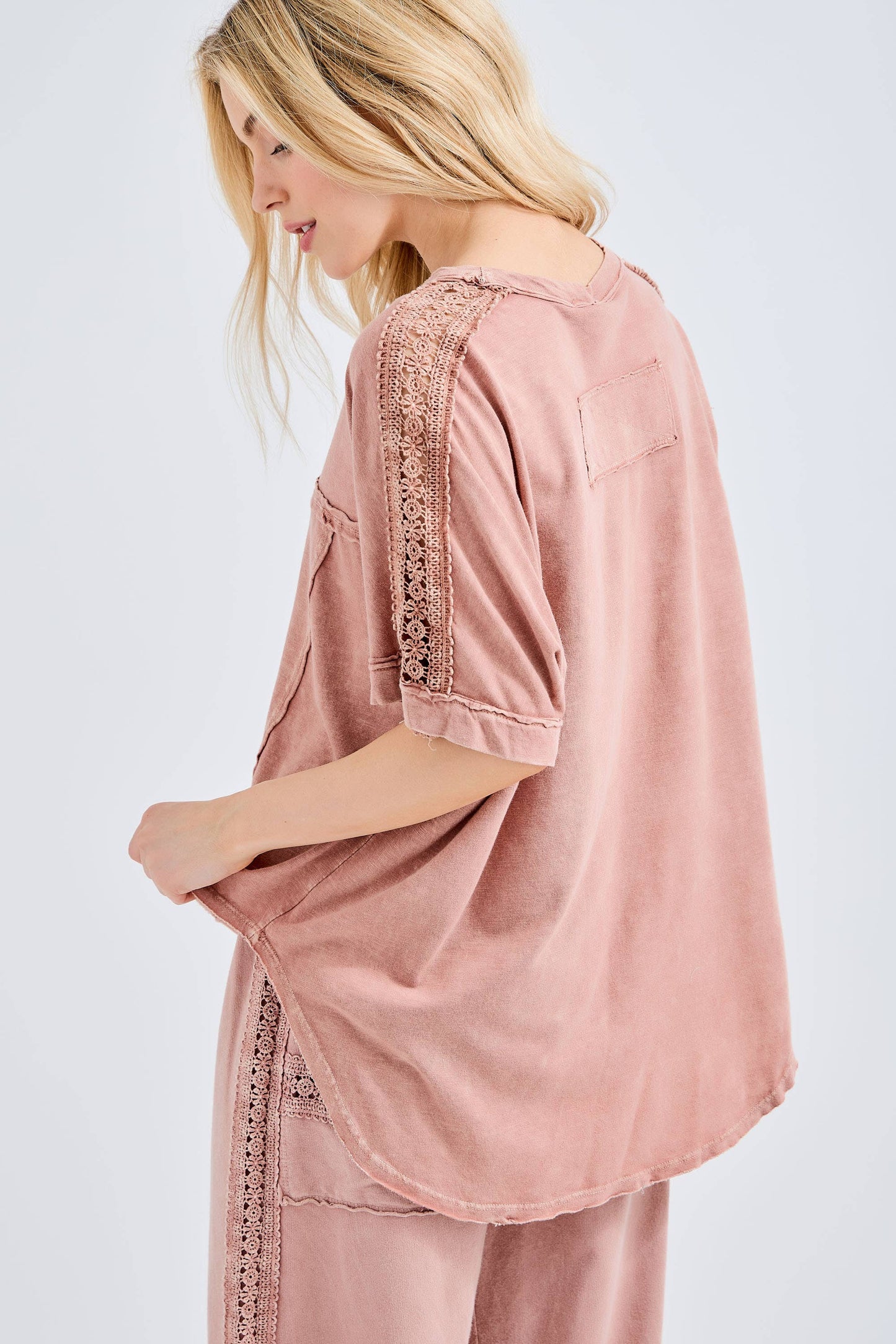 Mineral Washed Relaxed Fit Tee with Crochet Detail HT6312 Shirt