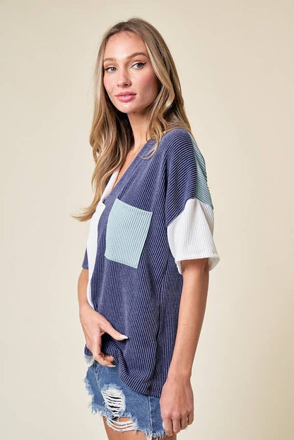 LMT3996-Trust Me In Colorblock Top