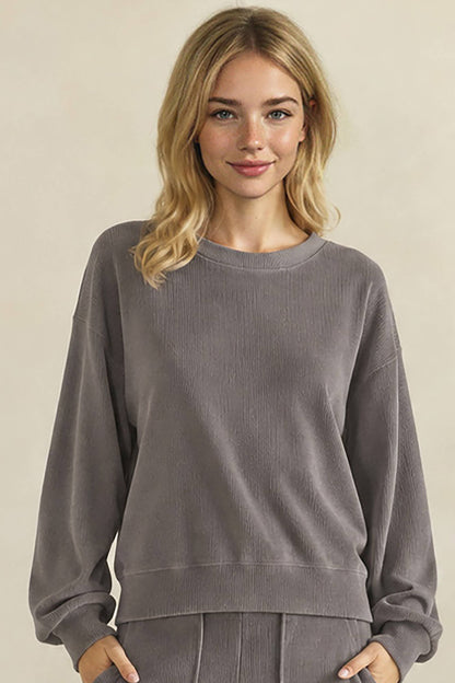 Yelete Relaxed Fit Corduroy Rib Knit Top TP2403