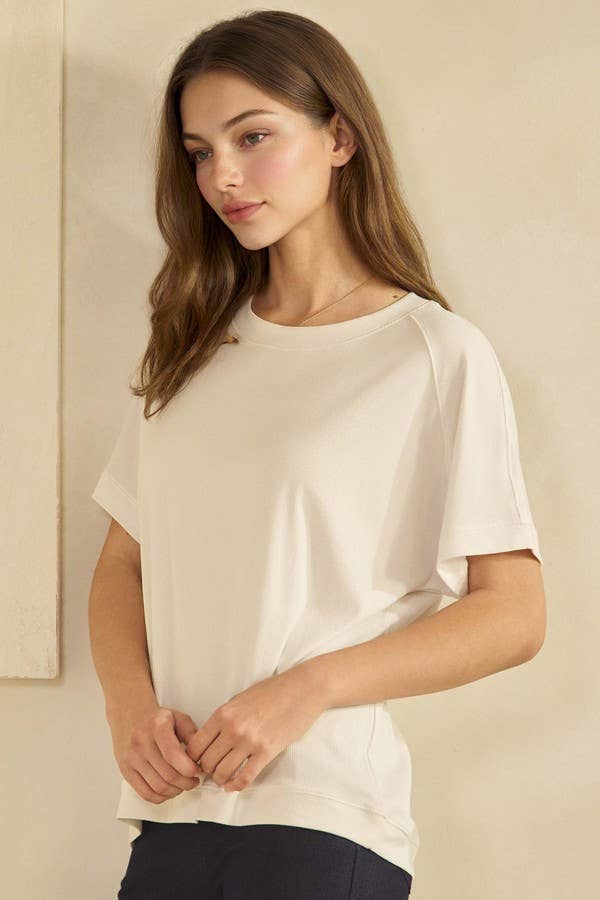 Yelete Ribbed Relaxed Fit Crew Neck Top Shirt