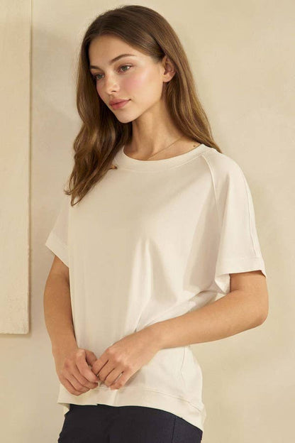 Yelete Ribbed Relaxed Fit Crew Neck Top Shirt