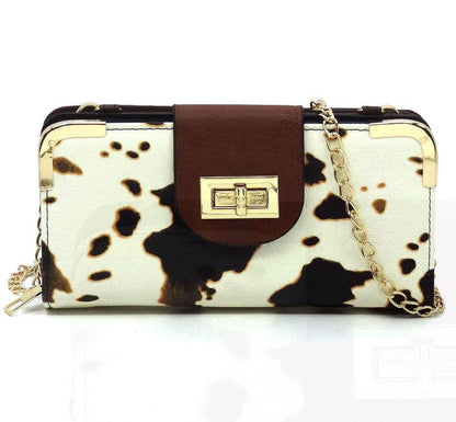 AD041 Turn Lock Crossbody Wallet: Snow Leopard