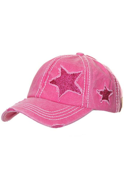 C.C Distressed Pony Cap with Glitter Star