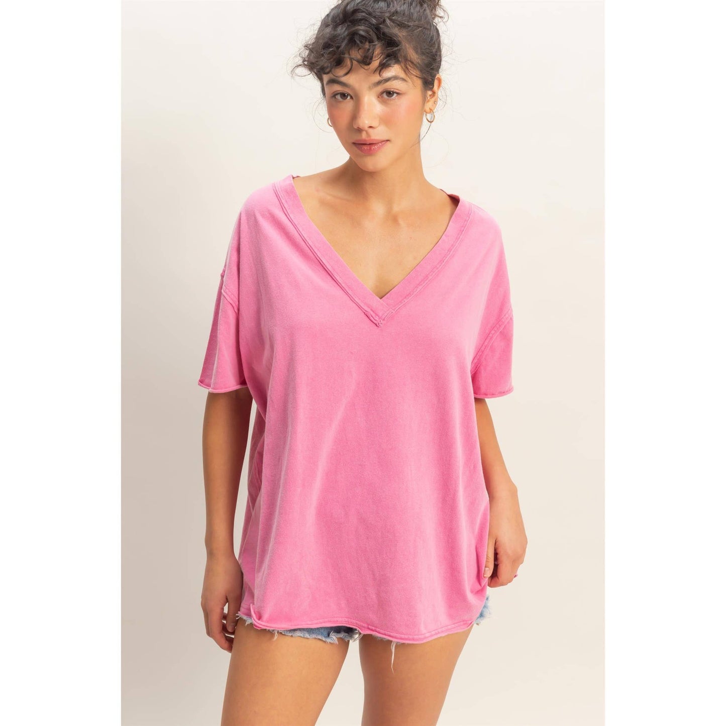 Washed V-Neck Oversized Tee