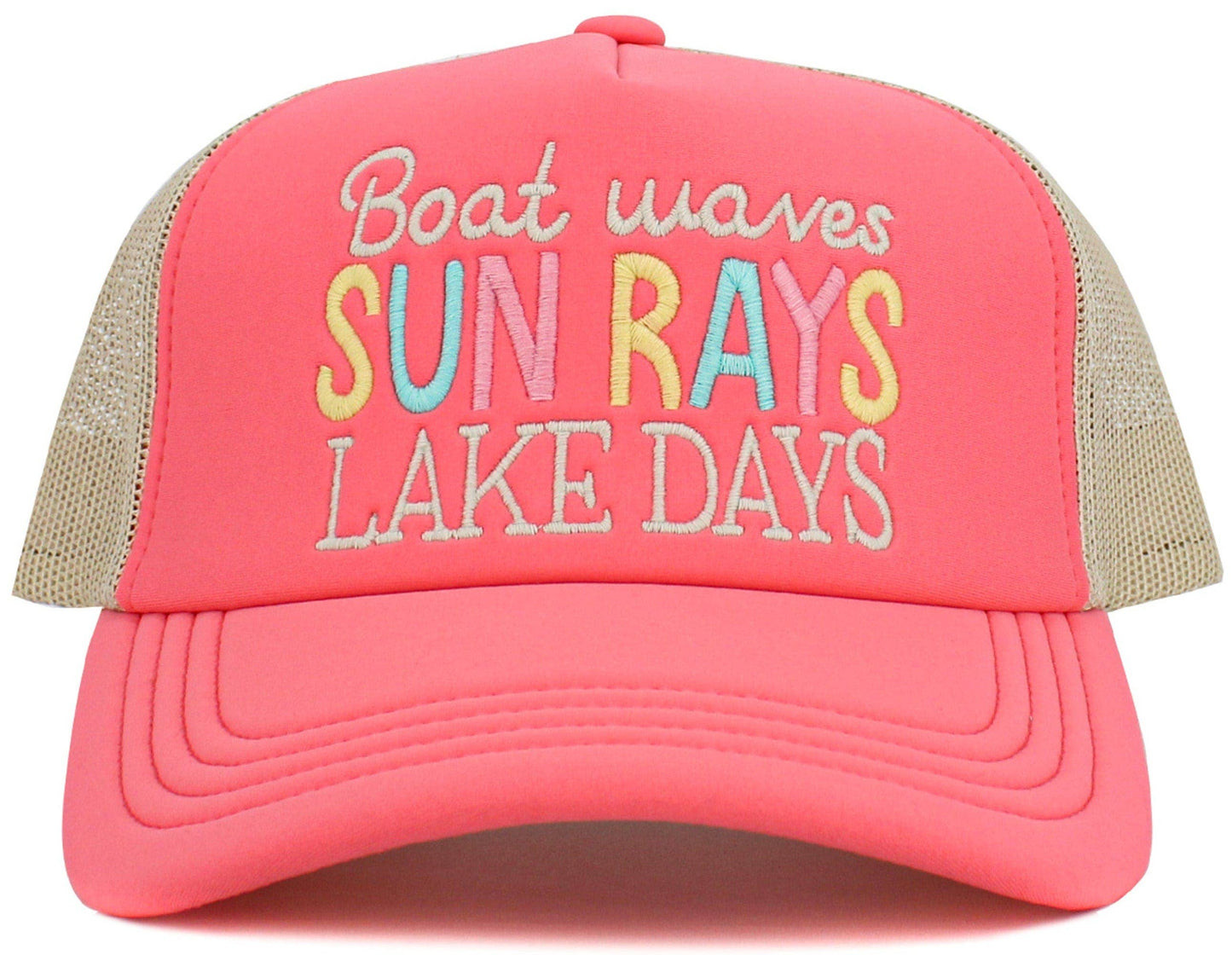 KBV1581 Boat Waves Sun Rays Lake Days Meshback Ballcap: Coral