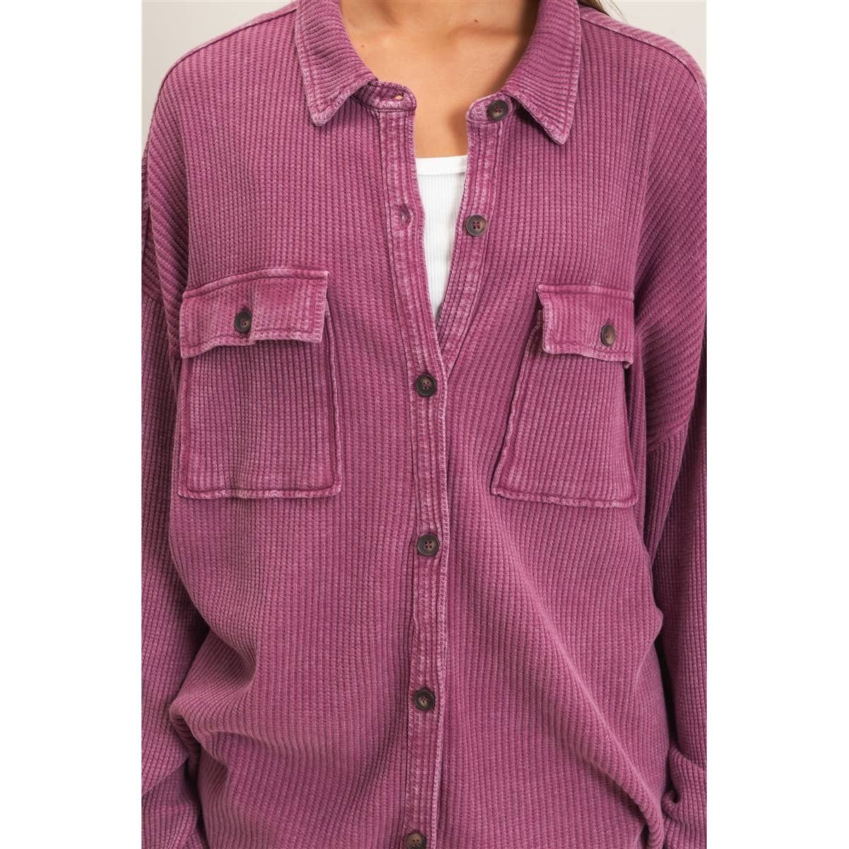 HYFVE Mineral Washed Waffle Knit Shacket DZ26E249