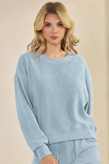 Yelete Relaxed Fit Corduroy Rib Knit Top TP2403