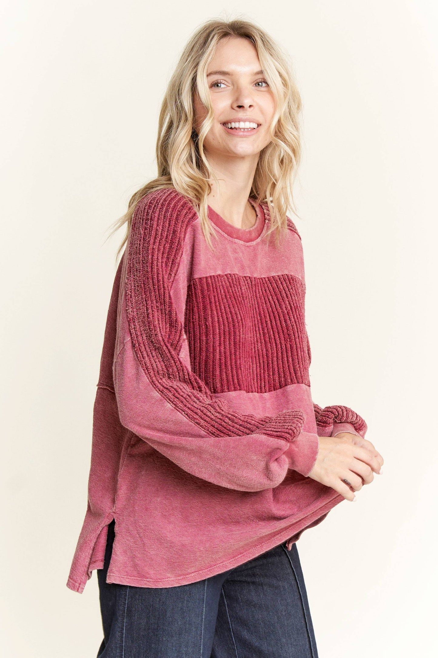 Mineral Wash Knitted Low Gauge Rib Melange top HT5959