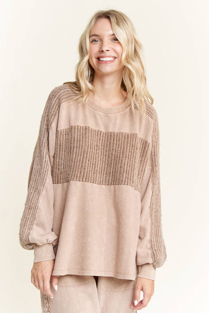 Mineral Wash Knitted Low Gauge Rib Melange top HT5959