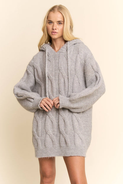 Oversized Cable Knit Hoodie Sweater Dress