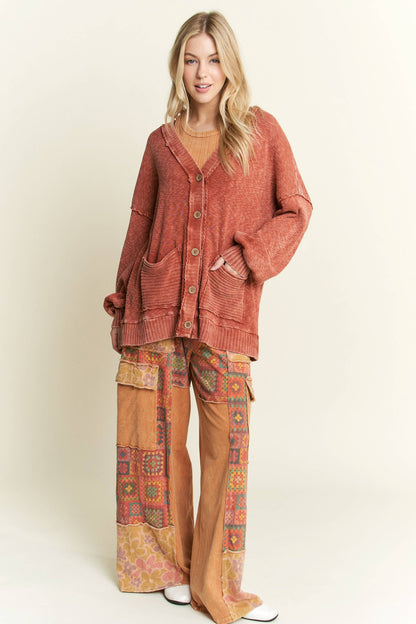 Mineral Wash Crochet Floral Printed Pants HP5758