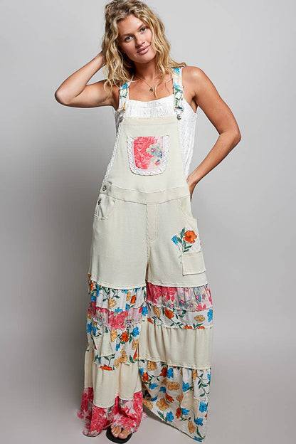 POL Printed Fabric Ruffle Wide Leg Overalls