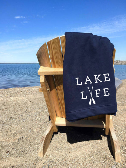 Lake Life Beach Blanket - Camping Sweatshirt Blanket: CHARCOAL