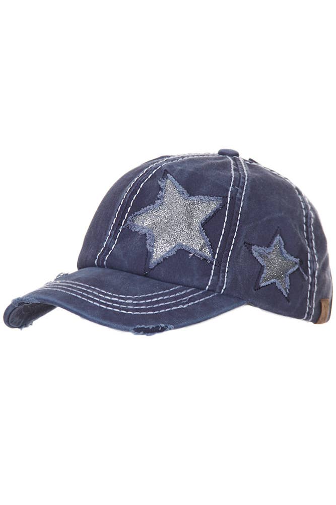 C.C Distressed Pony Cap with Glitter Star