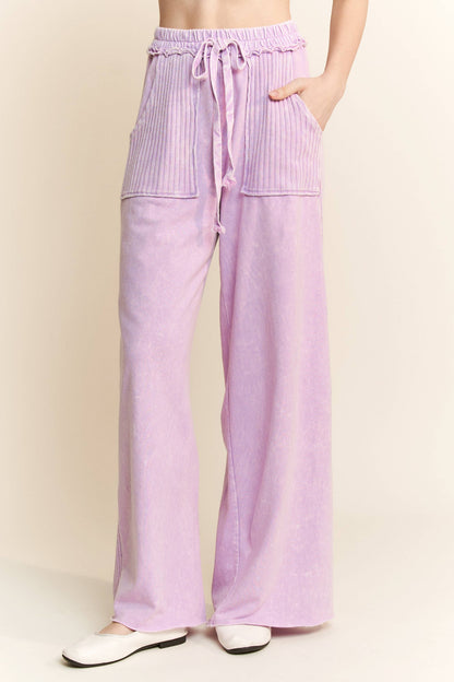 Best Mineral Wash Side Knit detail wide leg pants HE5878P