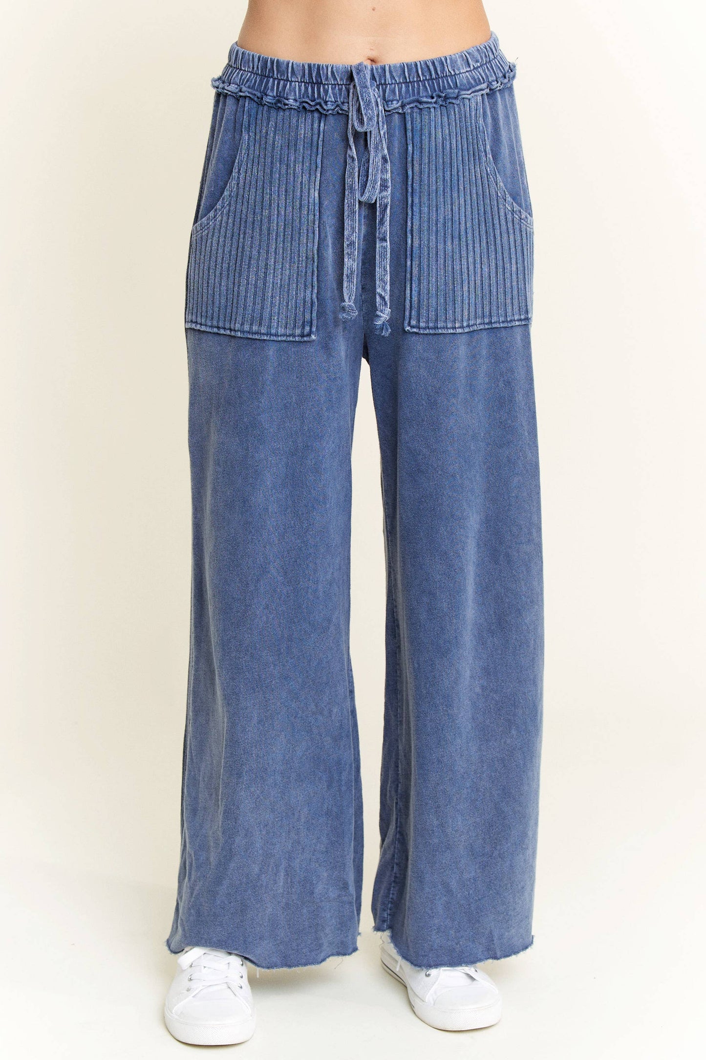 Best Mineral Wash Side Knit detail wide leg pants HE5878P