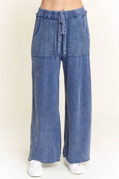 Best Mineral Wash Side Knit detail wide leg pants HE5878P