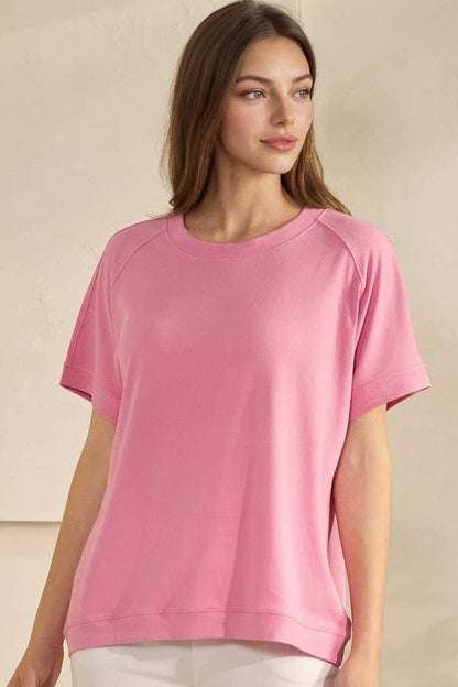 Yelete Ribbed Relaxed Fit Crew Neck Top Shirt