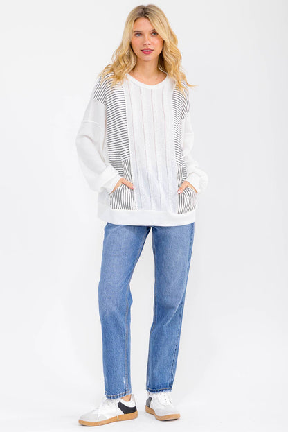 Textured Stripe Contrast Knit Top T6203