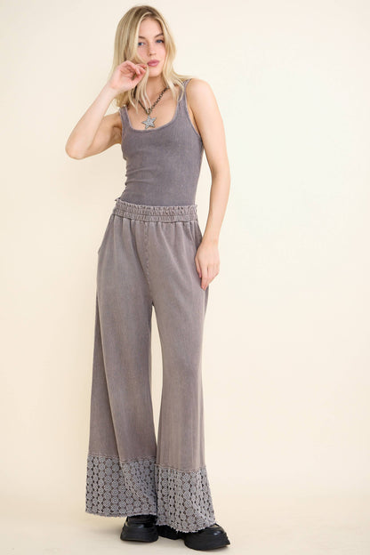 Mineral Washed Flower Daisy Long Leg Pants HP6016P1